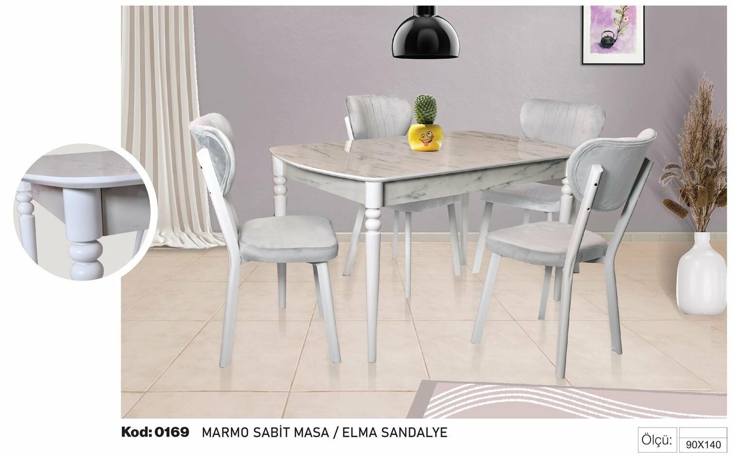 Marmo Sabit Masa Elma Sandalye
