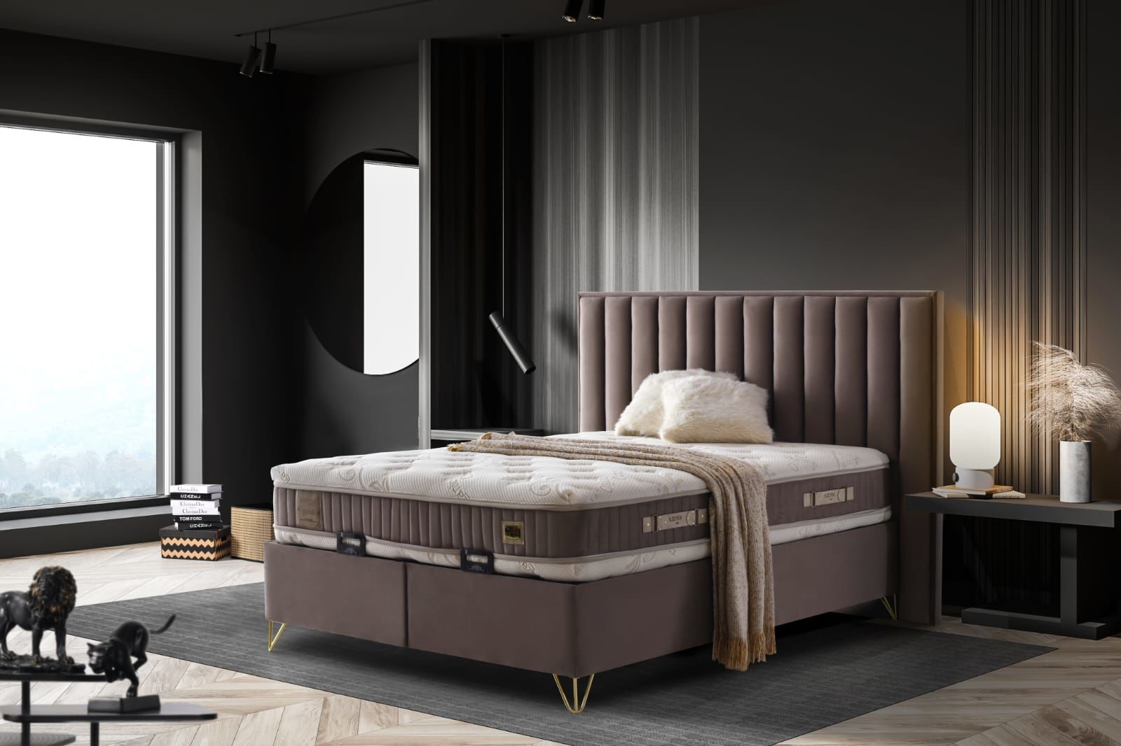 Paris Yatak + Baza + Baza Başlığı 3 ' Lü Set(Gold Yatak 32 cm Organik Pamuk)