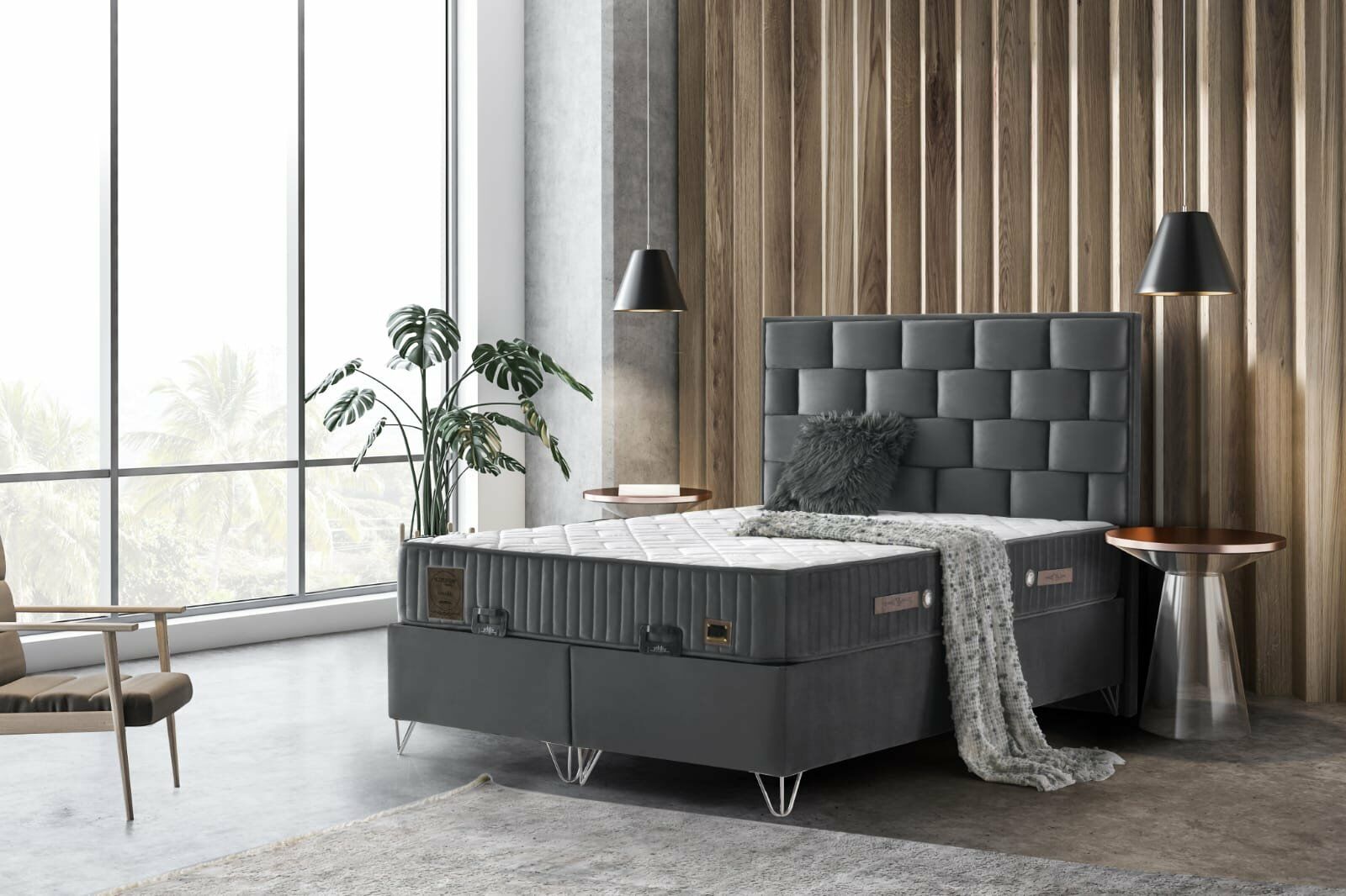 Venedik Yatak + Baza + Baza Başlığı 3 ' Lü Set(Venedik Yatak 27 cm Stressfree Kumaş)