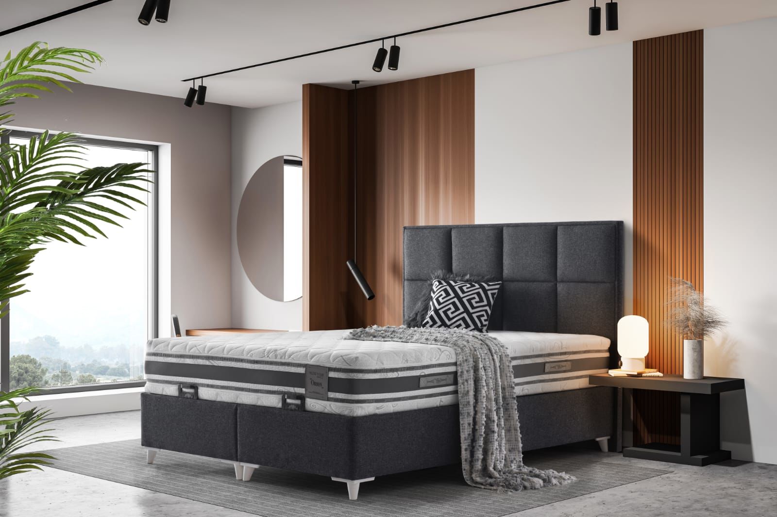 Milano Yatak + Baza + Baza Başlığı 3 ' Lü Set(Orion Yatak 30 cm Kuş Tüyü Sert Sünger)