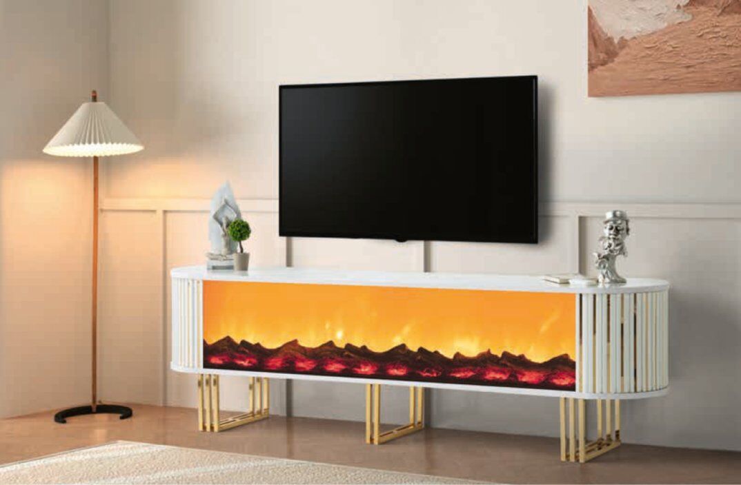 Bera Marmo - Gold Şömineli Nehir TV Sehpası