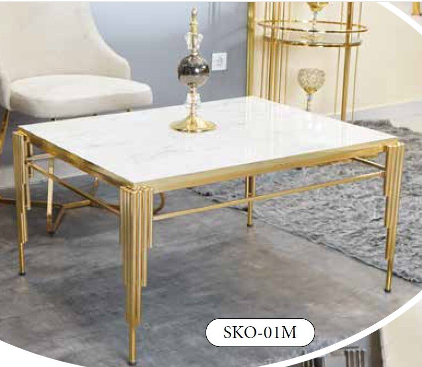 Mim Beyaz - Gold Köşeli Sütun Orta Sehpa