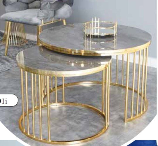 Mim Gold Piyano Borulu Yuvarlak Orta Sehpa