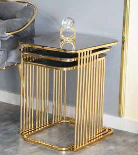 Mim Bronz - Gold Piyano Kare Borulu Zigon Sehpa