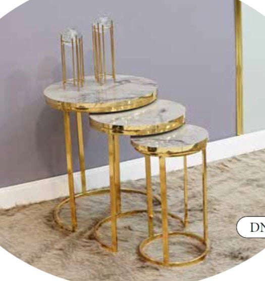 Mim Beyaz Mermer - Gold Dünya Zigon Sehpa