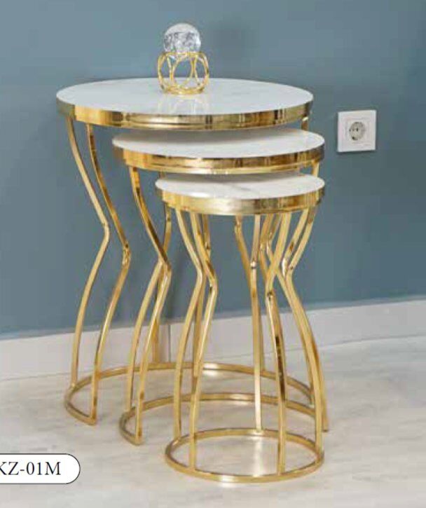 Mim Beyaz Desenli - Gold Darbuka Zigon Sehpa