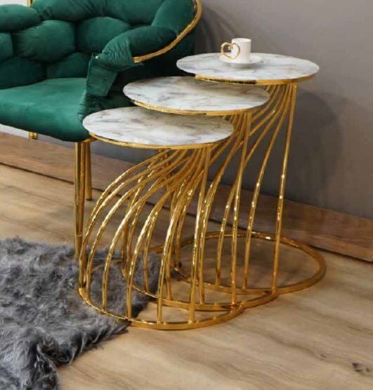 Mim Beyaz Mermer - Gold Cobra Zigon Sehpa