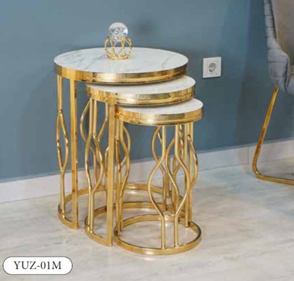 Mim Beyaz Mermer - Gold Yumurta Zigon Sehpa