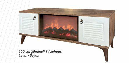 DMT 150 cm Şömineli Ceviz-Krem/Beyaz Televizyon (Tv) Sehpası