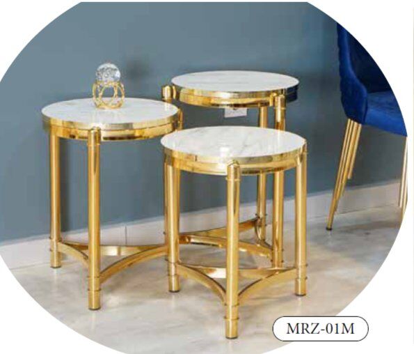 Mim Beyaz Mermer - Gold Mersedes Zigon Sehpa