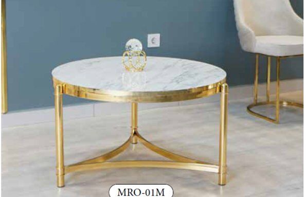 Mim Beyaz Mermer - Gold Mersedes Orta Sehpa