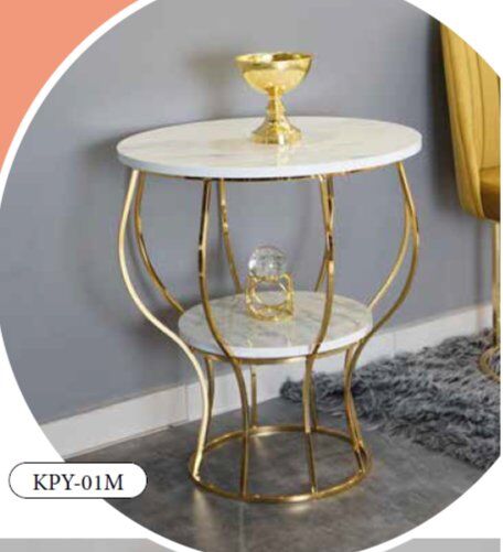 Mim Beyaz Mermer - Gold Kupa Yan Sehpa