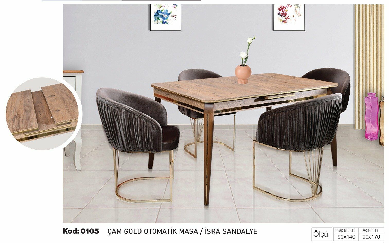 Çam Gold Kahverengi Otomatik Masa İsra Sandalye