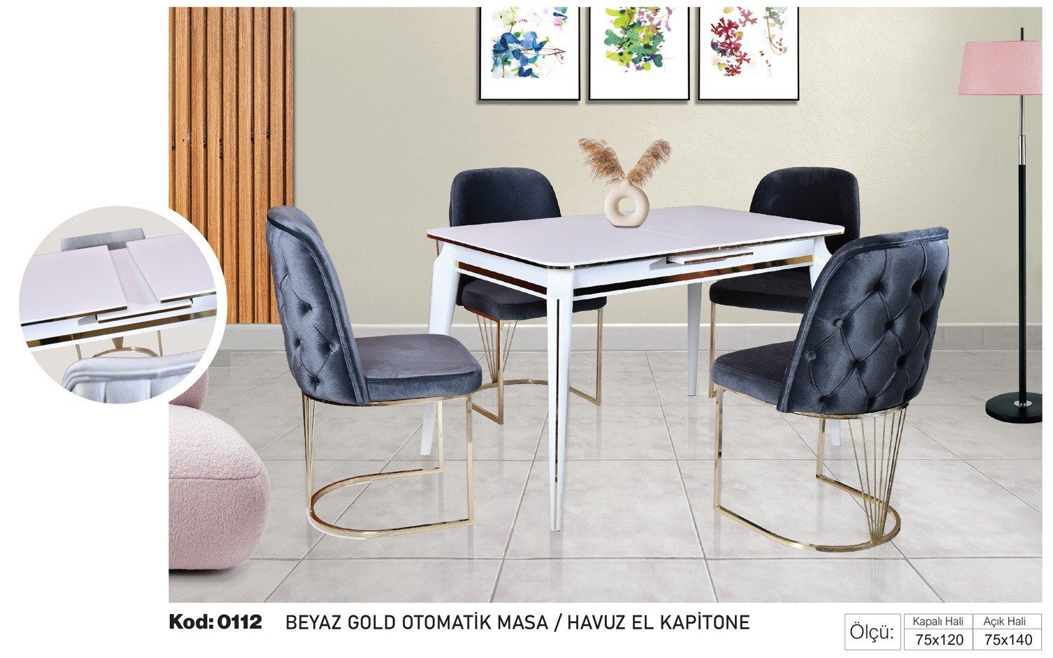 Beyaz Gold Otomatik Masa Havuz El Kapitone