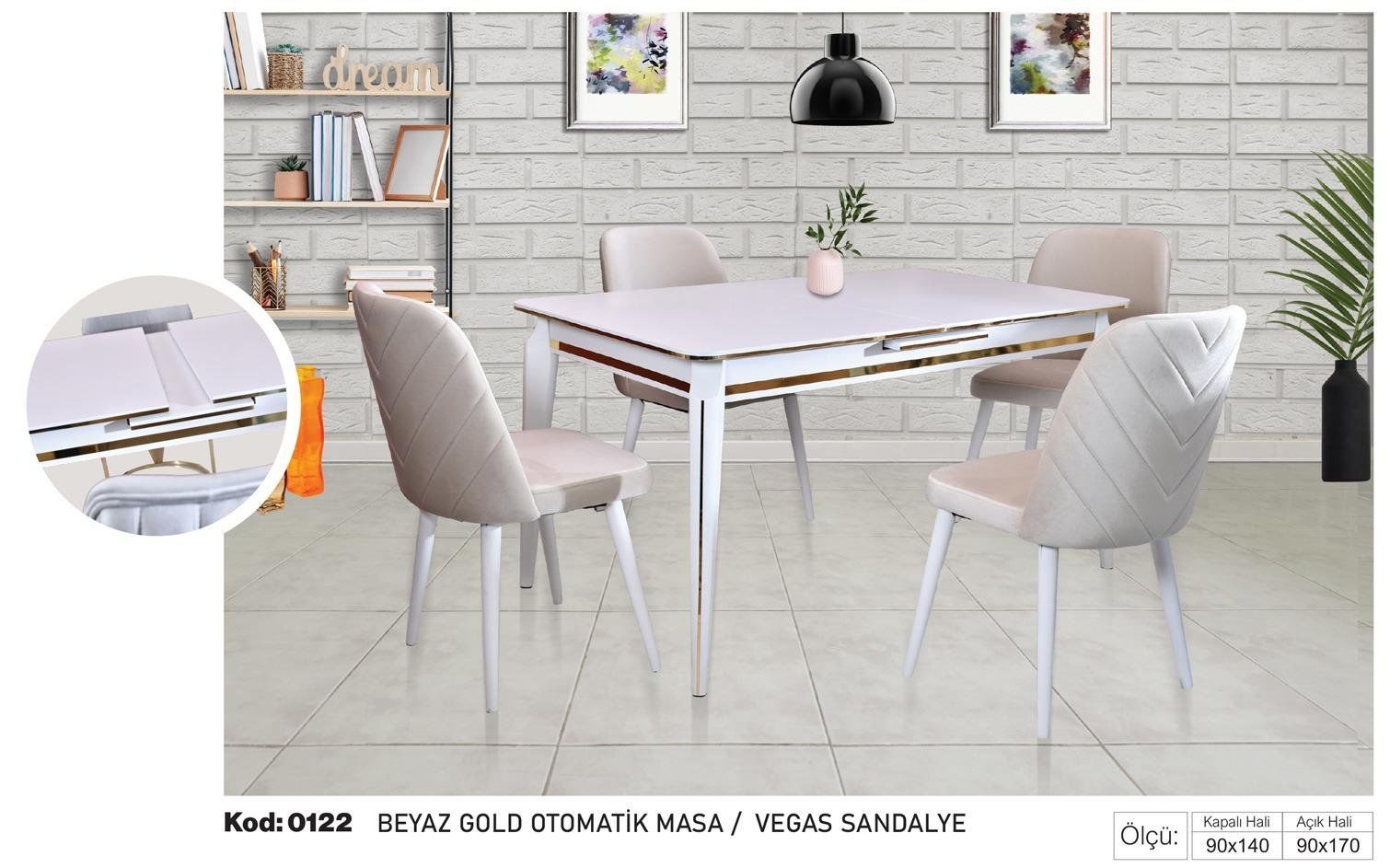 Beyaz Gold Otomatik Masa Krem Vegas Sandalye