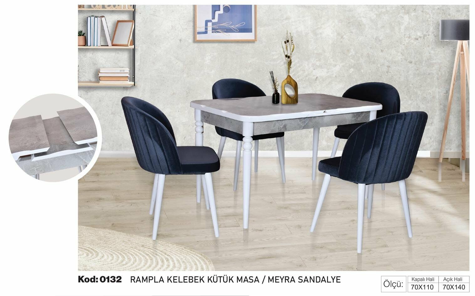 Rampla Kelebek Kütük Masa Lacivert Meyra Sandalye