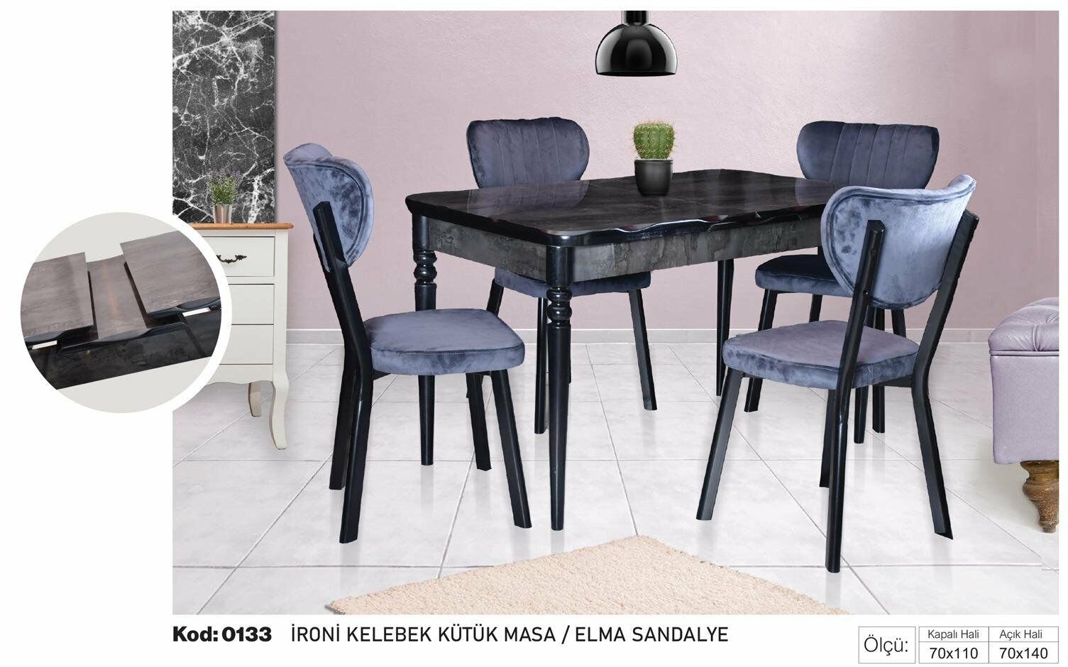 İroni Kelebek Kütük Masa Elma Sandalye