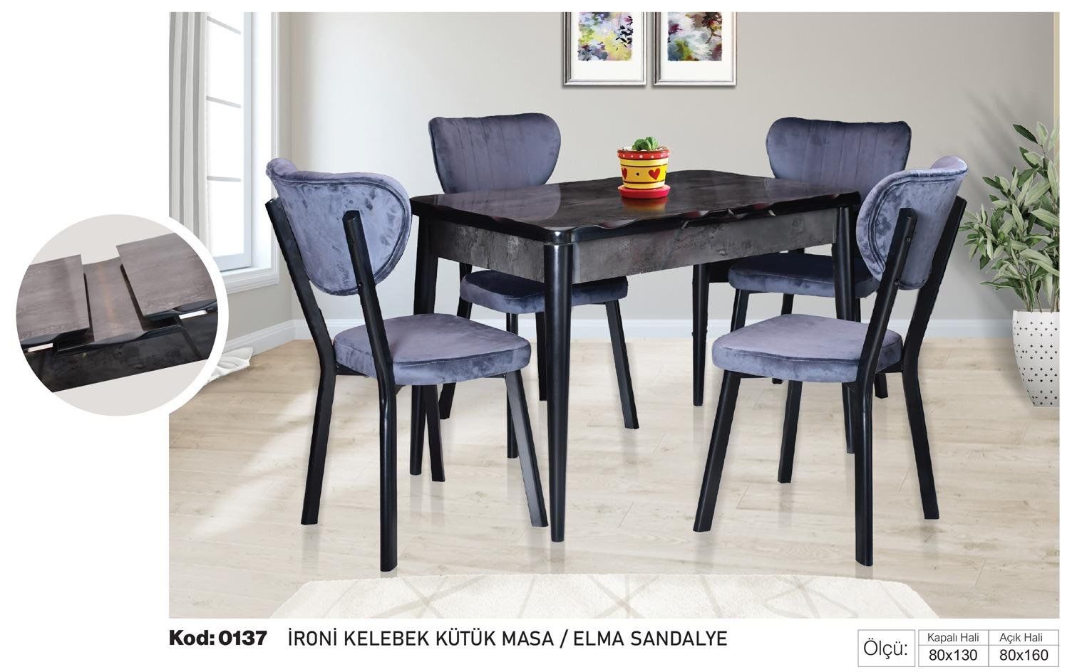 İroni Kelebek Kütük Masa Elma Sandalye