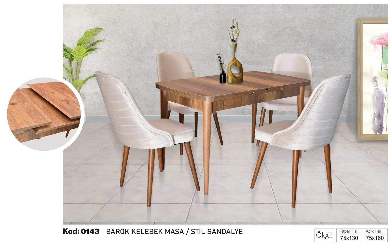 Barok Kelebek Masa Pudra Stil Sandalye