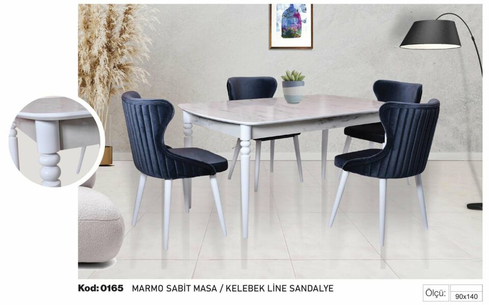 Marmo Sabit Masa Lacivert  Kelebek Line  Sandalye