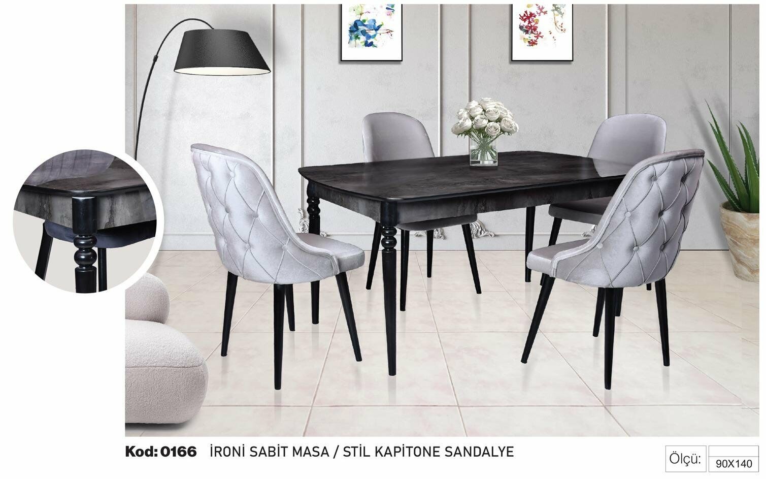 İroni Sabit Masa Stil Kapitone Sandalye