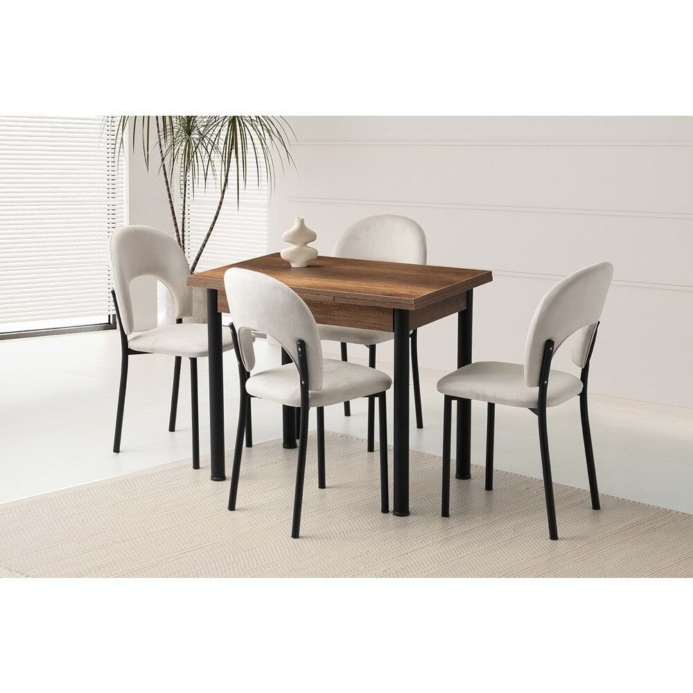 Mobilgen Barok Ceviz 4 Adet Ay Sandalye 90+60 Smart Açılabilir Masa Takımı