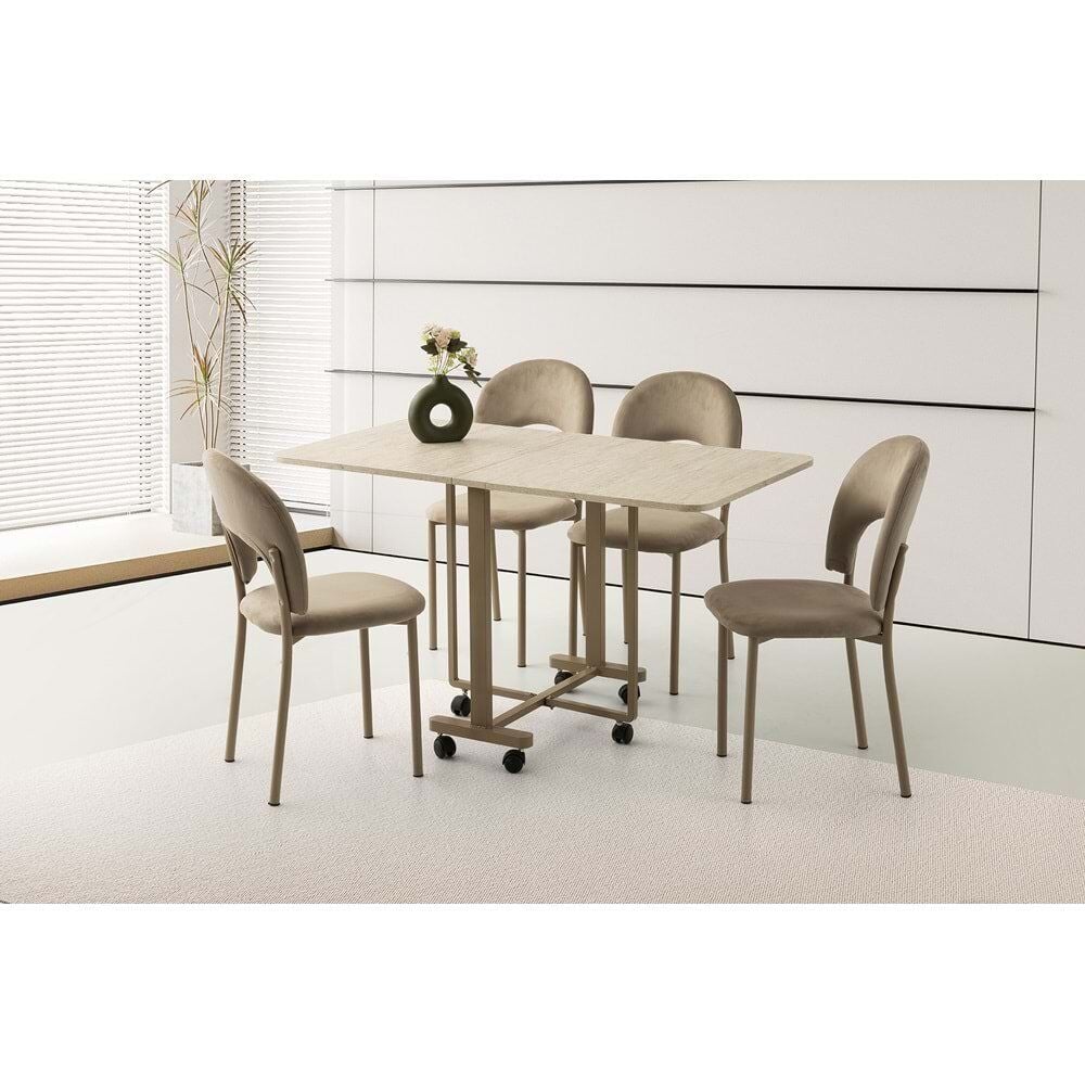 Mobilgen Sidon 4 Adet Ay Sandalye  Tekerlekli Katlanabilir Lizbon Masa Takımı