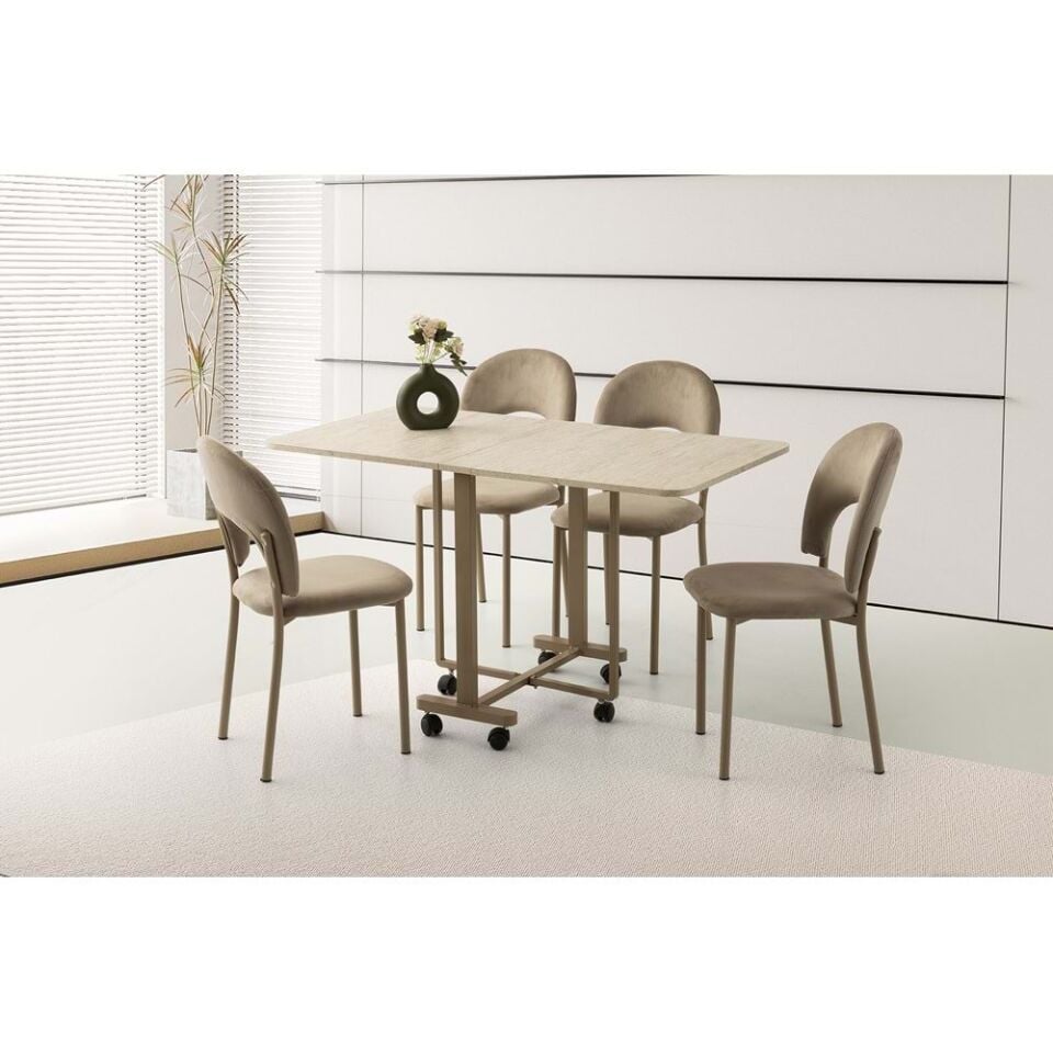 Mobilgen Sidon 4 Adet Ay Sandalye  Tekerlekli Katlanabilir Lizbon Masa Takımı