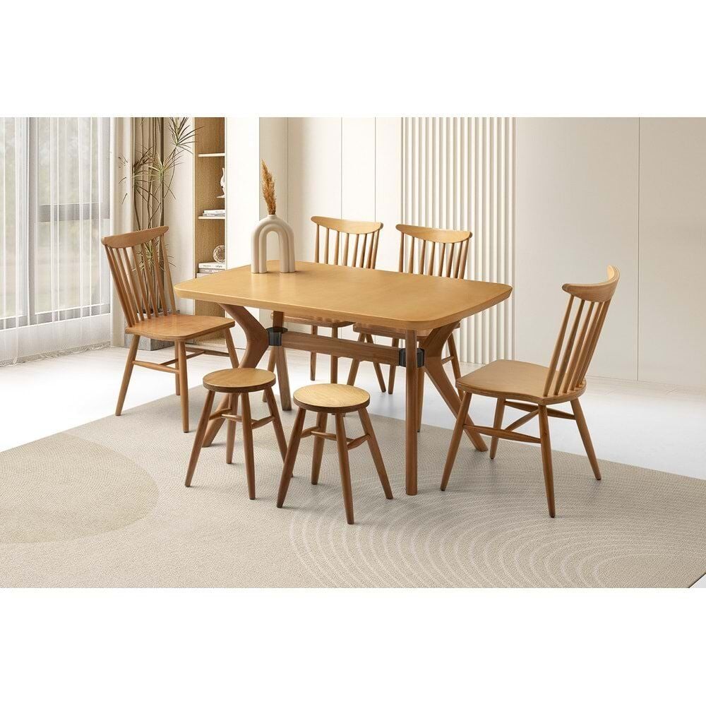 Mobilgen 4 Adet Diva Sandalye - 2 Adet Ahşap Tabure Rüya Masa Takımı