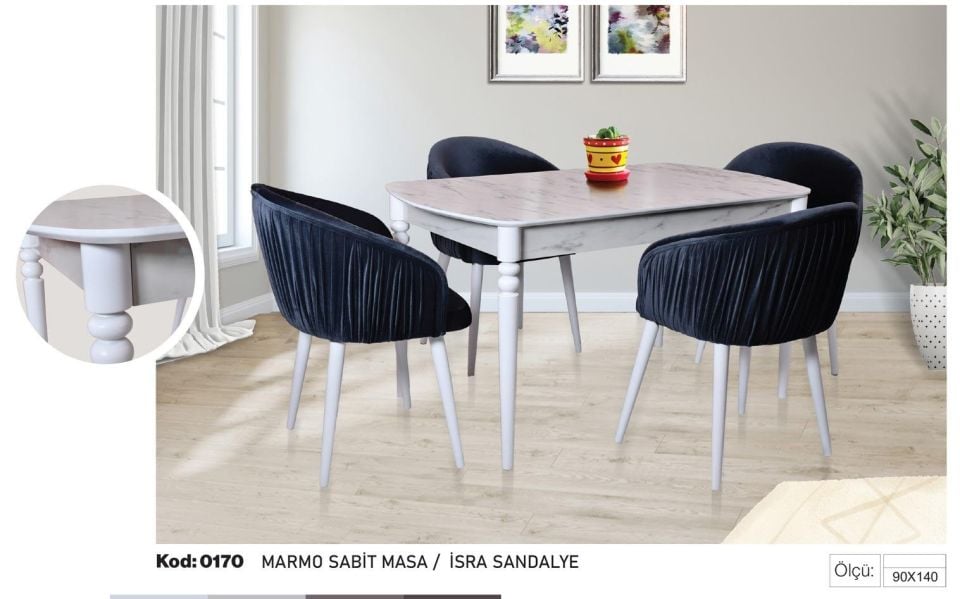Marmo Sabit Masa Lacivert İsra Sandalye