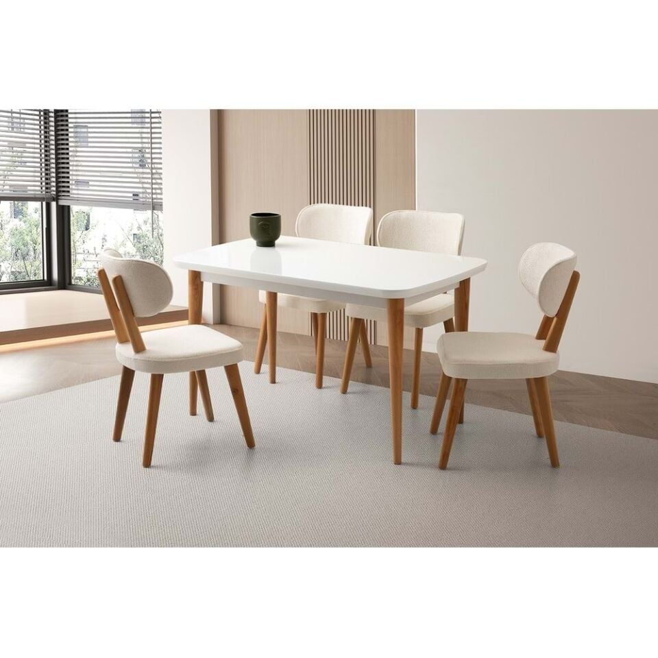 Mobilgen Beyaz 4 Adet Masal Sandalye Rüya Masa Takımı