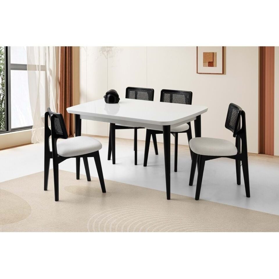 Mobilgen Beyaz 4 Adet Kuzey Sandalye Rüya Masa Takımı