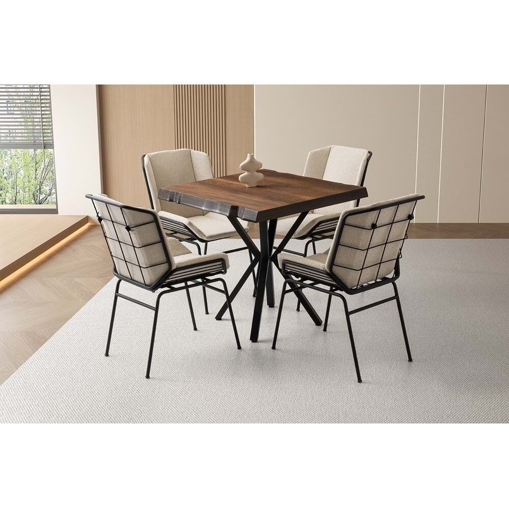 Mobilgen Barok Ceviz 4 Adet Yonca Sandalye 80*80 Kütük Masa Takımı