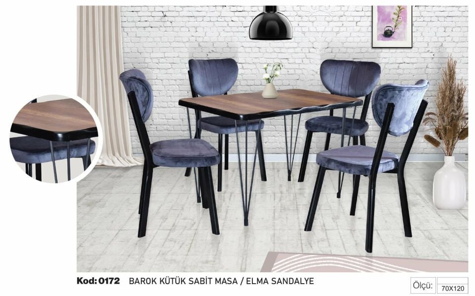 Barok Kütük Sabit Masa Elma Sandalye