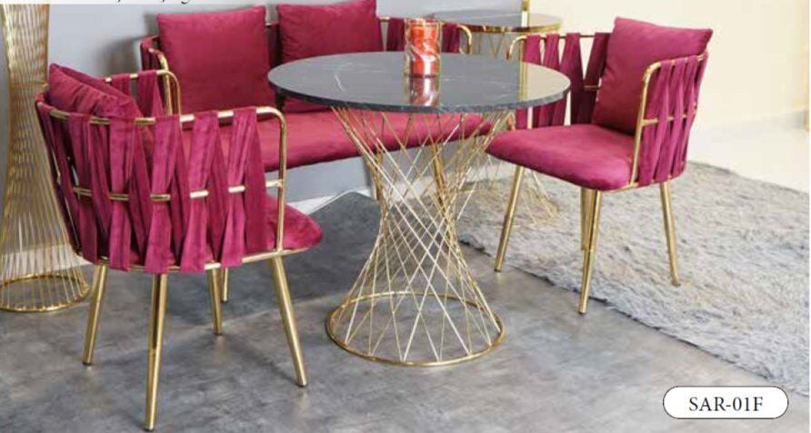 MİM Gold - Pembe Kemerli Sarmaşık Çay Seti