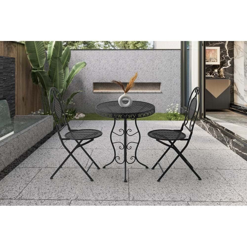 Mobilgen Siyah 2 Adet Sandalyeli Ferforje Bistro Bahçe Takımı