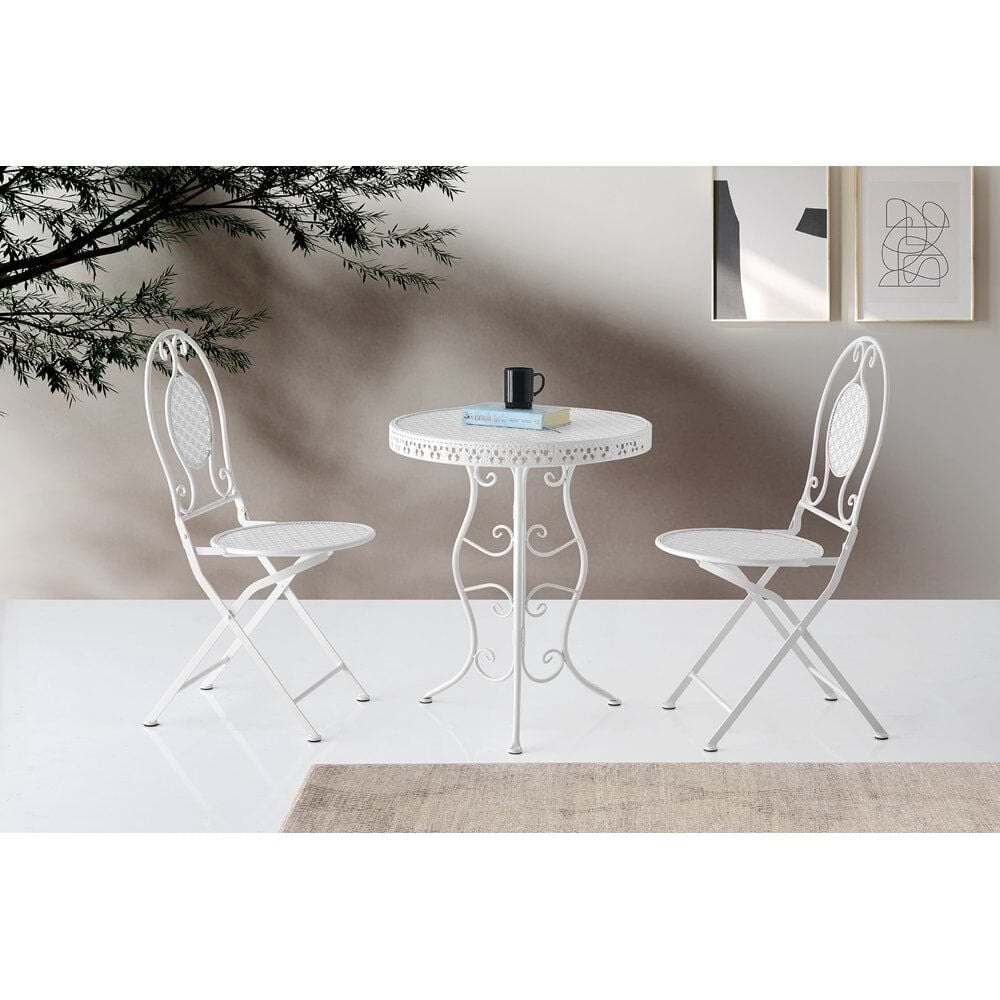Mobilgen Beyaz 2 Adet Sandalyeli Ferforje Bistro Bahçe Takımı