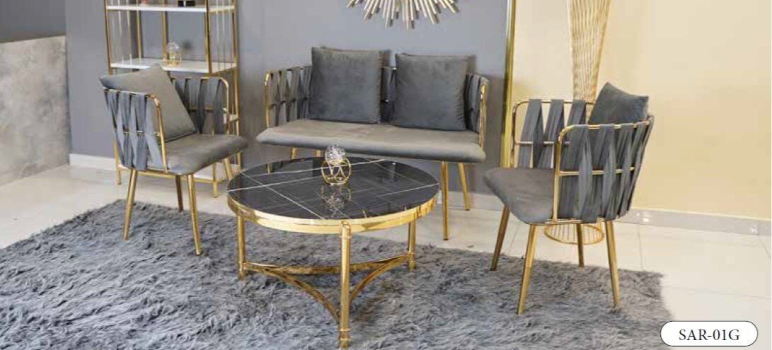 MİM Gold - Gri Kemerli Sarmaşık Çay Seti