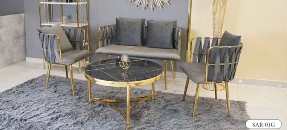 MİM Gold - Gri Kemerli Sarmaşık Çay Seti