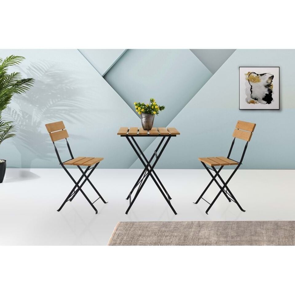 Mobilgen 2 Adet Sandalyeli Ahşap Bistro Bahçe Takımı