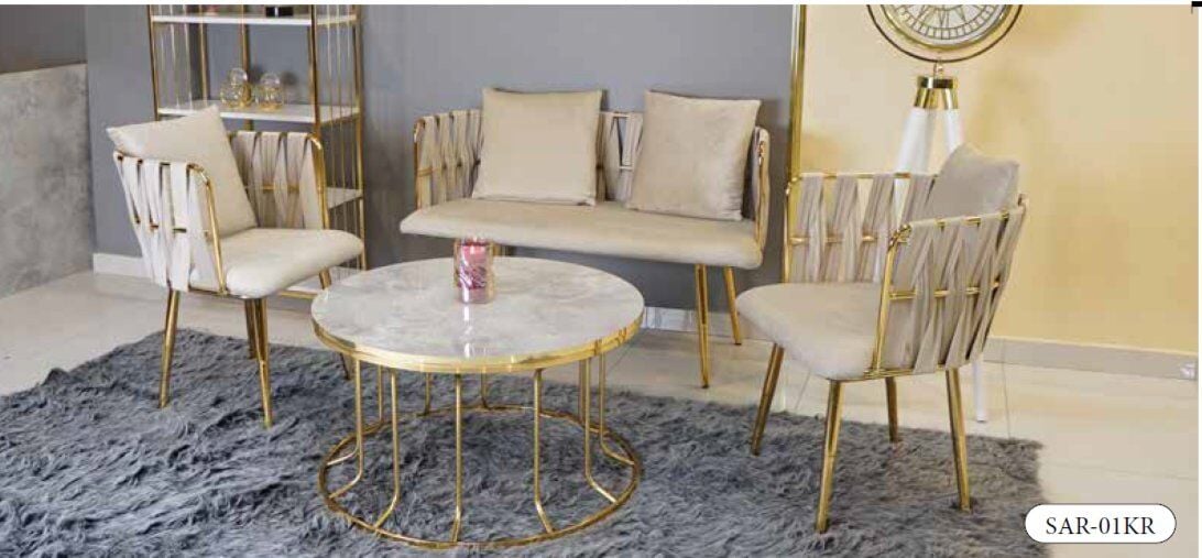 MİM Gold - Krem Kemerli Sarmaşık Çay Seti