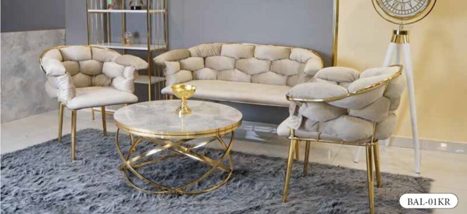 MİM Krem - Gold Balon Çay Seti