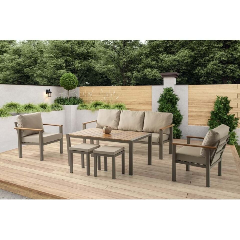 2 Adet Ares Sandalye - Ares Üçlü Bench -Ares Sehpa - 2 Adet Ares Tabure Ares Çay seti