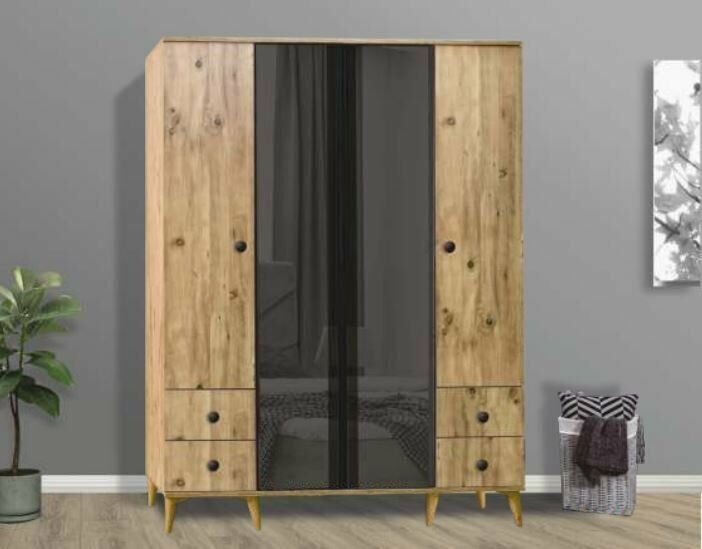 Karizma 4 Kapılı Çekmeceli Camlı Dolap