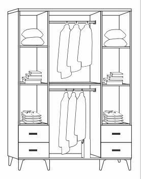 Karizma 4 Kapılı Çekmeceli Camlı Dolap