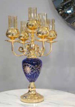 Mim Gold - Mavi 5 Kollu Dekorcamlı Şamdan