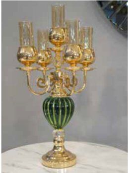 Mim Gold 5 Kollu Dekorcamlı Şamdan