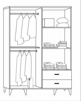 Zarif 4 Kapaklı Aynalı Çam Dolap