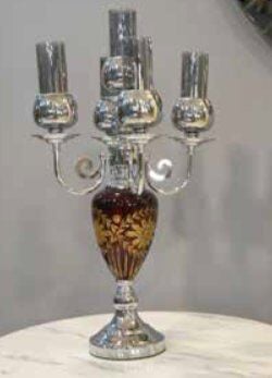 Mim Gümüş 5 Kollu Dekorcamlı Şamdan