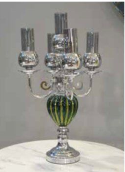 Mim Gümüş - Yeşil 5 Kollu Dekorcamlı Şamdan